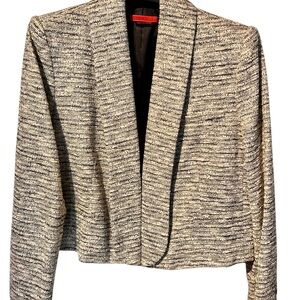 Alice+Olivia Amelia Drape Lapel Cream multi metallic gold thread Textured Jacket